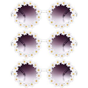 3 Packs Retro Daisy Sunglasses for Women Flower Round Disco Sunglasses Floral